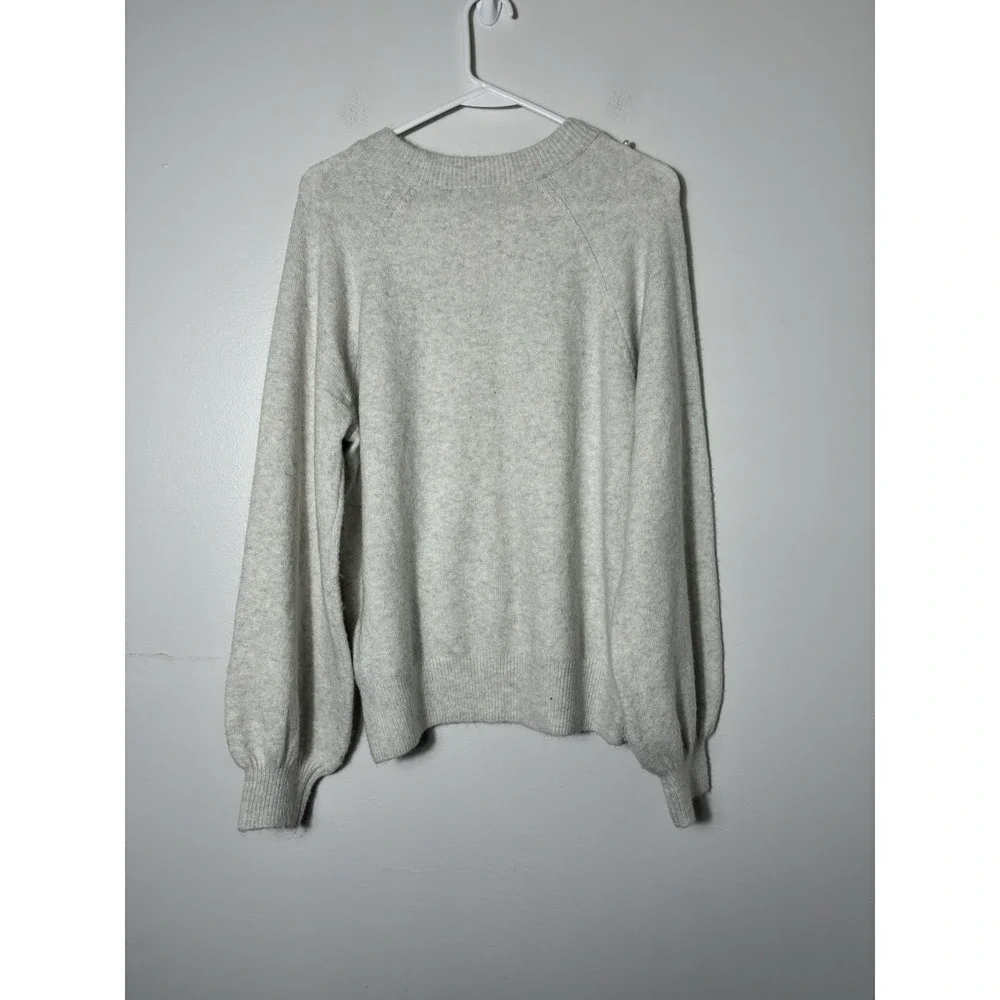 Draper James RSVP Gray Jewel Pearl Balloon Sleeve Crewneck Knit Sweater Sz Large